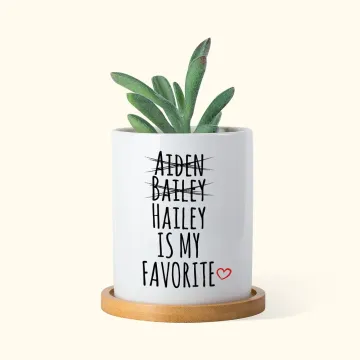 Discover Personalised Funny Favorite Child Ceramic Plant Pot and Bamboo Tray with Names Mother's Day Birthday Gift for Mom Grandma