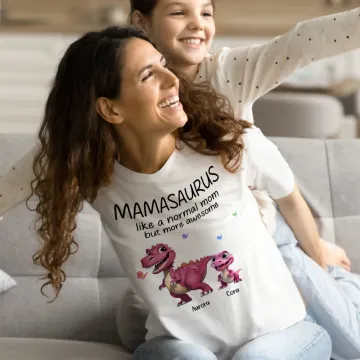 Discover Personalised Multicolour Cute 3D Dinosaur Design Soft Crewneck T-shirt Sweatshirt with 1-12 Names Birthday Mother's Day Gift for Mom Grandma