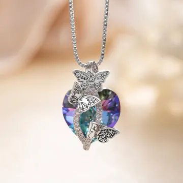 Discover Personalised Birth Month Butterfly Zircon Crystal Heart Pendant Necklace with 1-6 Engraved Name Birthday Mother's Day Gift for Women