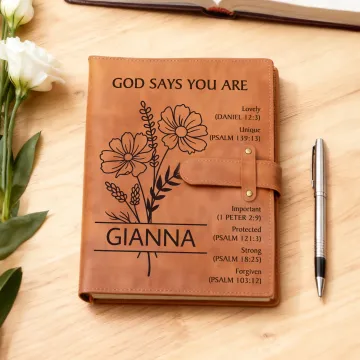 Discover Personalised Lined Birth Flower Bible A5 PU Leather Notebook Cover with Name and Pocket Birthday Baptism Gift for Christian