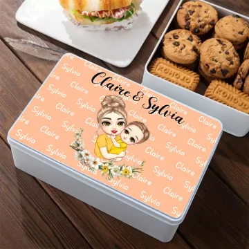 Discover Personalised Cartoon Mom and Kid Birth Flower Food-grade Biscuit Biscuit Storage Tin with Name Birthday Mother's Day Gift for Mom Grandma Baking Lovers