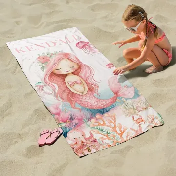 Discover Personalised Sea World Cute Mermaid Super Absorbent Quick Dry Beach Towel with Name Beach Vacation Accessories Gift for Her