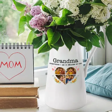 Discover Personalised Heart Floral 4 Photos Ceramic Flower Vase with Title and Text Birthday Mother's Day Housewarming Gift for Mom Grandma Family