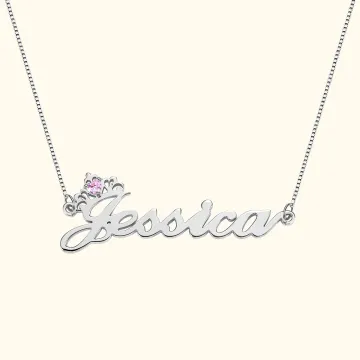 Discover Personalised Crown Name Necklace with Birthstone Sterling Silver