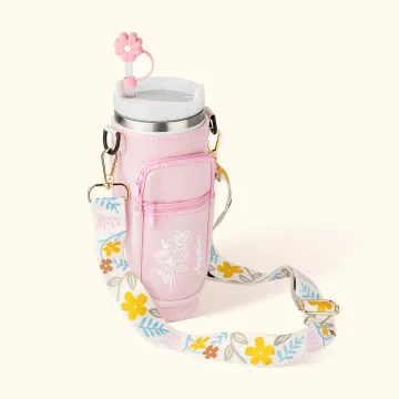 Discover Personalised Waterproof Birth Flower Water Bottle Carrier Bag Pouch for 40oz Stanley with Adjustable Strap and Free Straw Topper Birthday Gift for Her