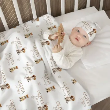 Discover Personalised 1-3 Pet Dogs Unisex Soft Baby Swaddle Blanket Hat Set with Name Coming Home Outfit Birthday Baby Shower Gift for Newborns