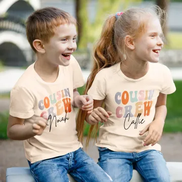 Discover Personalised Colourful Retro Cousin Crew 100% Cotton Baby Bodysuit Matching Kid Youth Adult T-shirt with Name Birthday Vacation Gift for Family