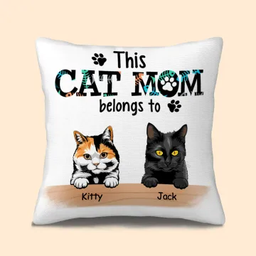 Discover Personalised This Cat Mom Belongs to Throw Pillow Cover Gift for Cat Lovers Owner