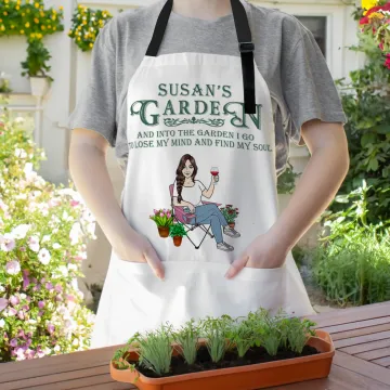 Discover Personalised Retro Garden Cartoon Character Adjustable Apron with Name and Pocket Garden Essential Birthday Gift for Family Gardening Lover
