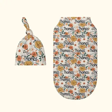 Discover Personalised Vintage Floral Swaddle Set Sleep Sack and Hat Newborn Gift Baby Shower Gift for Baby