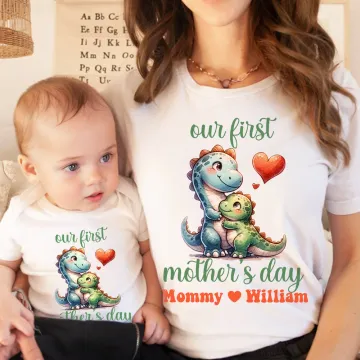 Discover Personalised Cute Animal Mom Hugs Baby 100% Cotton Baby Bodysuit Matching T-shirt with Names First Mother's Day Gift for Newborn New Mom