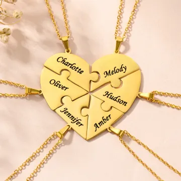 Discover Personalised Exquisite Heart Puzzle 2-8 Pcs Necklace with Engraved Names Birthday Anniversary Mother's Day Gift for Family Friends Couples