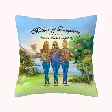 Discover Personalised Mother and Daughter Forever Linked Together Lakeside Sunset Vew Throw Pillow Cover Mother's Day Gift for Living Room