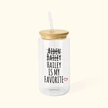 Discover Personalised Funny Favorite Child 12oz 16oz 20oz Glass Tumbler with 2-7 Children's Names Lid and Straw Birthday Thanksgiving Gift for Family