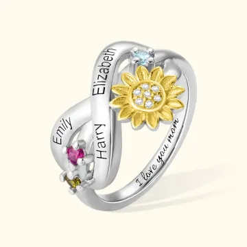 Discover Personalised Sunflower Promise Ring with Name and Birthstone Gifts for Women