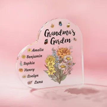 Discover Personalised Heart-shape Birth Flower Bouquet Acrylic Plaque with Name Birthday Mother's Day Gift for Her