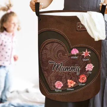 Discover Personalised Birth Flower Waterproof Laundry Basket with Handle and Title Name Birthday Housewarming Gift for Mom Grandma