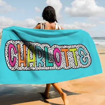 Discover Personalised Multicolour Quick Dry Super Absorbent Dalmatian Dots Beach Towel with Rainbow Name Summer Vacation Accessory Bridesmaid Party Gift for Her