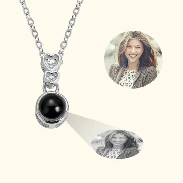 Discover Personalised Sterling Silver Double Heart Photo Projection Necklace with I Love You in 100 Languages Birthday Anniversary Gift for Her