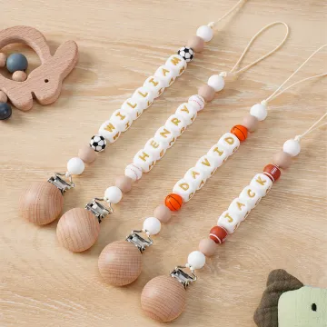 Discover Personalised Ball Sports Silicone Beaded Dummy Clip Holder with Name Fits Most Dummys Teether Toy Baby Shower Gift for Newborn