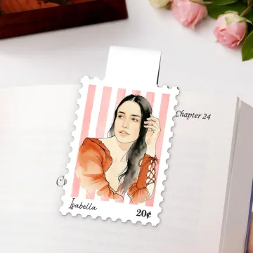 Discover Personalised Watercolor Style Striped Stamp Design Photo Magnetic Bookmark Clip with Name Reading Tool Club Birthday Gift for Book Lovers