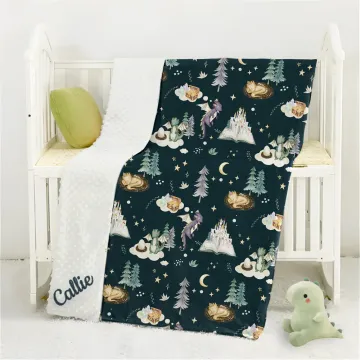 Discover Personalised Cute Cartoon Sleeping Dragon Soft Baby Security Blanket with Dotted Backing and Embroidery Name Baby Shower Birthday Gift for Boys Girls