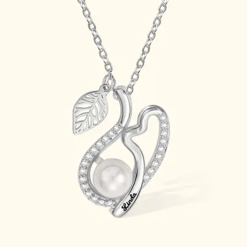 Discover Personalised Vine Leaf Curve Necklace with Heart and Pearl