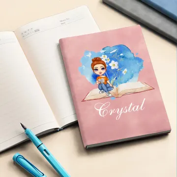 Discover Personalised Watercolour Birth Flower Cartoon Reading Woman A5 Notebook with Name Mother's Day Birthday Gift for Book Lover Bookworm