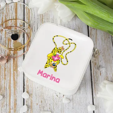 Discover Personalised Cute Long-Tailed Leopard Marsupilami PU Leather Jewellery Box with Name Travel Accessory Birthday Gift for Girls | Callie × Marsupilami®