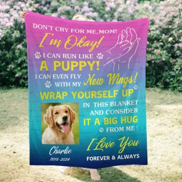 Discover Personalised Multicolour Dog Cat Photo Soft Blanket with Name Date Memorial Sympathy Gift for Pet Lovers
