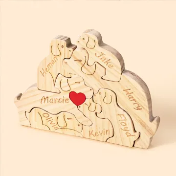 Discover Personalised Wooden Cute Love Hug Dog Puzzle with 2-7 Engraved Names Desk Decor Birthday Christmas Anniversary Gift for Family