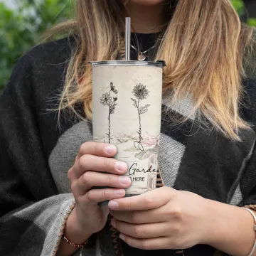 Discover Personalised Nana's Garden 1-15 Birth Flower Bouquet 20oz Tumbler with Lid and Straw Cleaning Brush Birthday Mother's Day Gift for Mom Grandma