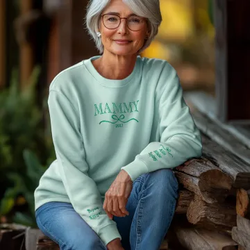 Discover Personalised Multicolour Bow Embroidered Grandma Soft Sweatshirt Hoodie with 1-12 Grandkids' Names Mother's Day Birthday Gift for Grandma Mom