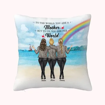 Discover Personalised To the World You are a Mother but to Us You are the World Beach View and Rainbow Throw Pillow Cover