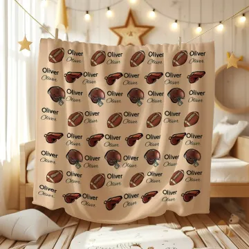 Discover Personalised Football Helmet Design Unisex Baby Receiving Blanket Swaddle Hat Bow Headband Coming Home Outfit with Name Baby Shower Gift for Newborns