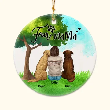 Discover Personalised Fur Mama or Papa Round Ceramic Ornament with Green Glass Background Christmas Birthday Gift for Dog Lover
