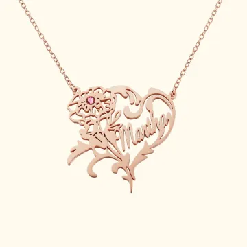Discover Personalised Birth Flower Birthstone Heart Necklace with Name Mother's Day Valentine Anniversary Gift for Her