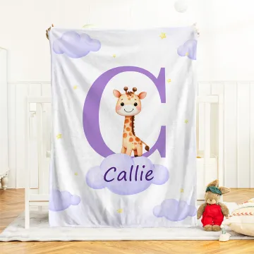 Discover Personalised Cute Giraffe Bear Cloud Animal Soft Blanket with Initial and Name Birthday Nursery Decor Gift for Girls Boys