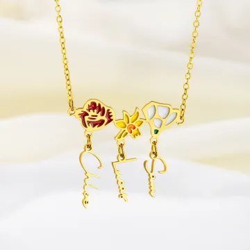 Discover Personalised 1-5 Birth Flowers Necklace with Names Colourful Floral Jewellery Mother's Day Birthday Christmas Gift for Mom Grandma