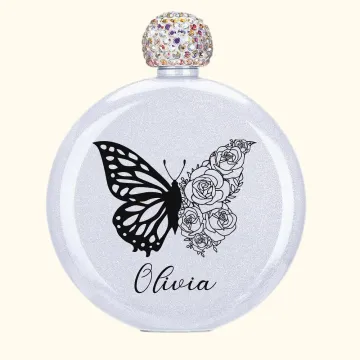 Discover Personalised Birth Flower Butterfly Glittery 5oz Flask with Name &  Rhinestone Lid Birthday Bridesmaid Party Mother's Day Gift for Women