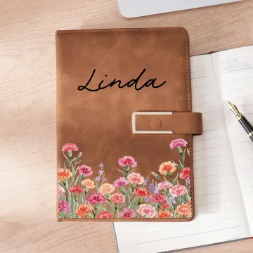 Discover Personalised Multicolor Birth Flower A5 Notebook with Name and Lined Pages Daily Use Office Supplies Mother's Day Gift for Mom Friend