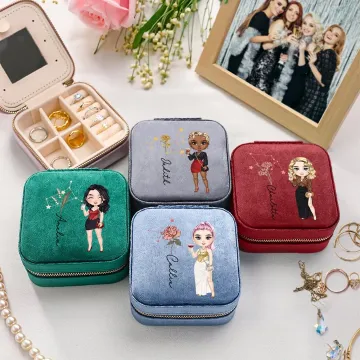 Discover Personalised Zodiac Birth Flower Cartoon Character Flannel Mirror Jewellery Box with Name Birthday Mother's Day Gift for Women