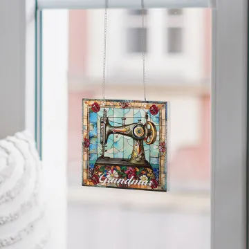 Discover Personalised Sewing Machine Name Suncatcher Window Hanging with Hanging Chain and Two Hooks Room Decor Birthday Mother's Day Gift for Sewing Lover