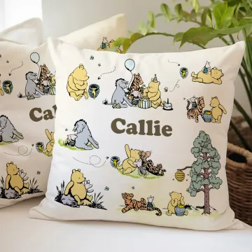 Discover Personalized Classic Winnie the Pooh Soft Throw Pillow Cover with Name Birthday Baby Shower Gift for Newborn Boys Girls