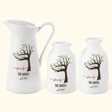 Discover Personalised Family Tree Ceramic Vase Flower Pitcher with 1-22 Names Garden Theme Home Decoration Mother's Day Birthday Gift for Mom Grandma