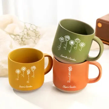 Discover Personalised 1-6 Birth Flowers Line Art 12 oz Ceramic Mug with Name and Text Anniversary Birthday Christmas Gift for Family