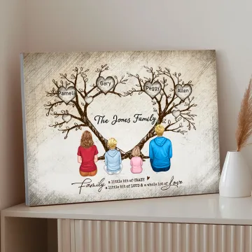 Discover Personalized Love Tree Family Figures Back View Frameless Painting with Name Birthday Anniversary Gift for Family Friends