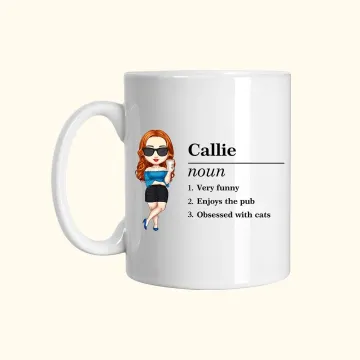 Discover Personalised Cartoon Character Name Definition 11oz 15oz Ceramic Coffee Mug with Text Birthday Gift for Men Women