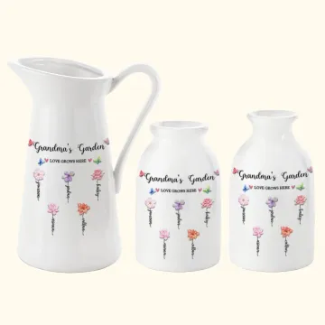 Discover Personalised Watercolour Birth Flower Garden Ceramic Vase Home Decoration Mother's Day Birthday Gift for Mom Grandma