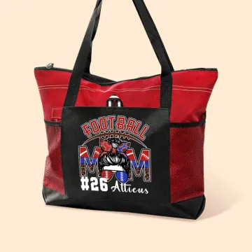 Discover Personalised Multicolour Football Mom Large Capacity Tote Bag with Name and Number Birthday Gift for Football Lovers Mother